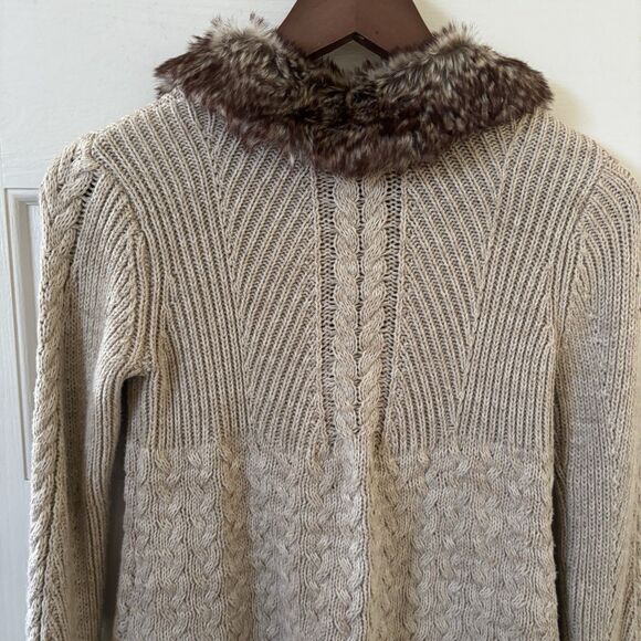 Womens Cable Knit Sweater Faux Fur Collar M Y2K Bohemian Hippie Comfy Indie City - Picture 9 of 11